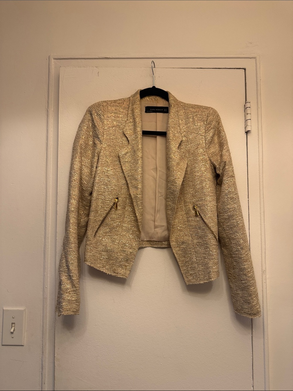 Zara Gold-Tone Tweed Cropped Blazer